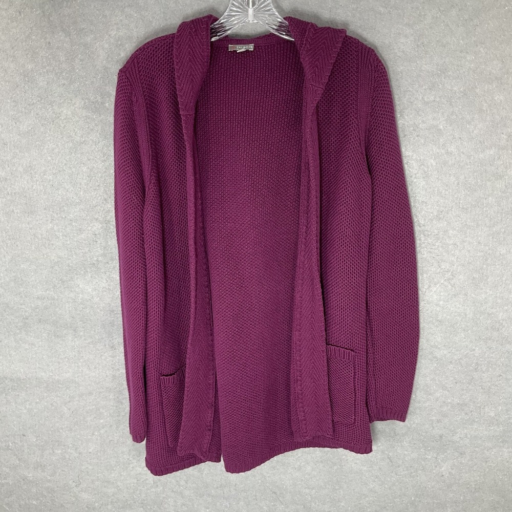 Talbots Cardigan Womens Petite M Purple Hoodie‎ Cashmere Wool Open Front Sweater